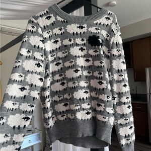 Grey Crewneck Sweater with White & Black Sheep
